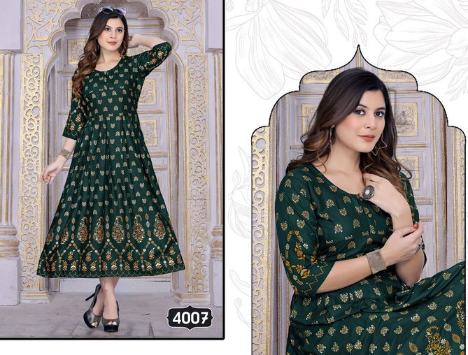 New Riyaa Albeli 2 Fancy Festive Wear Rayon Printed Long Kurti Collection